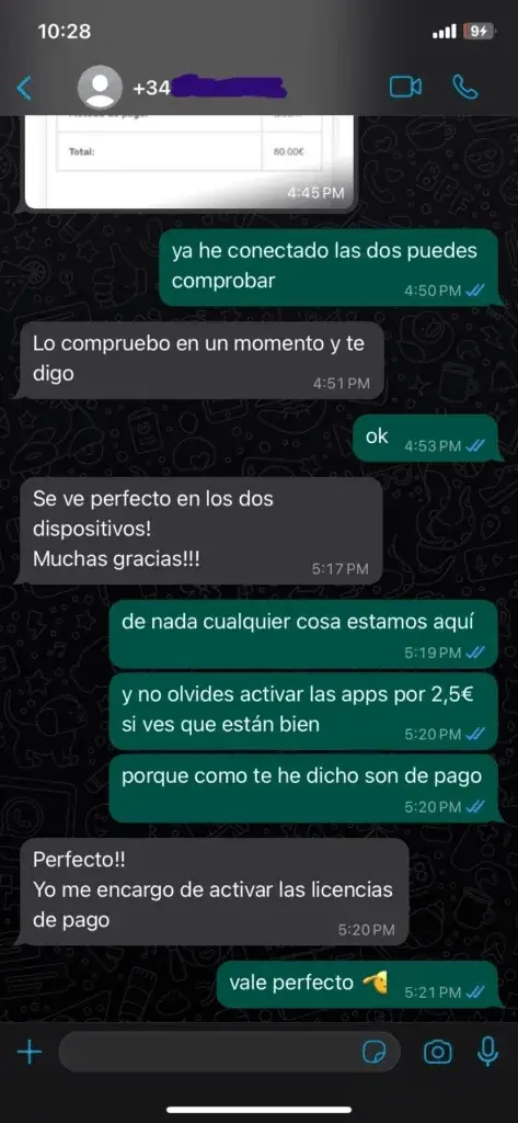 WhatsApp chat with a satisfied IPTVIVA customer WhatsApp chat with a satisfied IPTVIVA customer (1/7)
