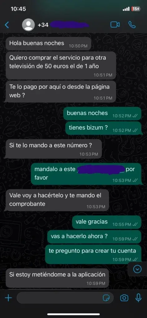 WhatsApp chat with a satisfied IPTVIVA customer WhatsApp chat with a satisfied IPTVIVA customer (4/7)