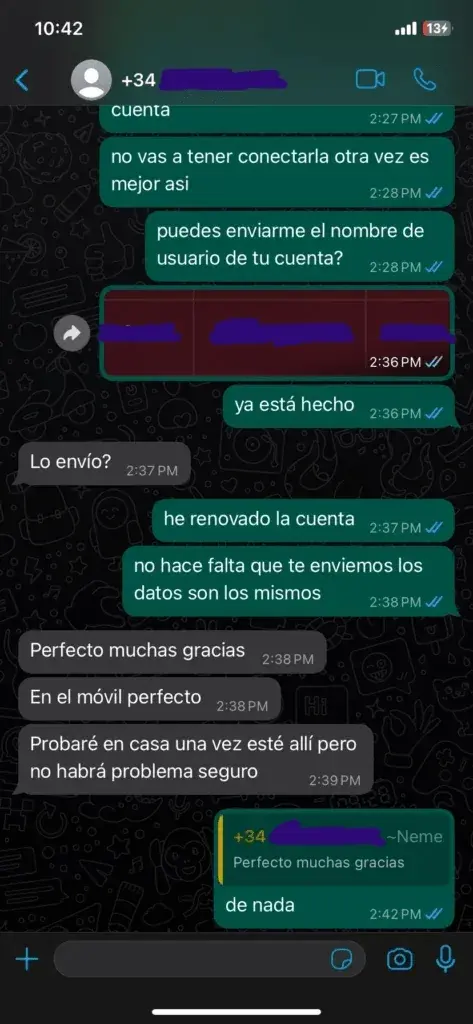WhatsApp chat with a satisfied IPTVIVA customer WhatsApp chat with a satisfied IPTVIVA customer (5/7)