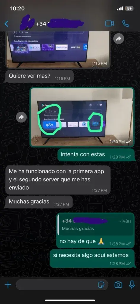 WhatsApp chat with a satisfied IPTVIVA customer WhatsApp chat with a satisfied IPTVIVA customer (6/7)